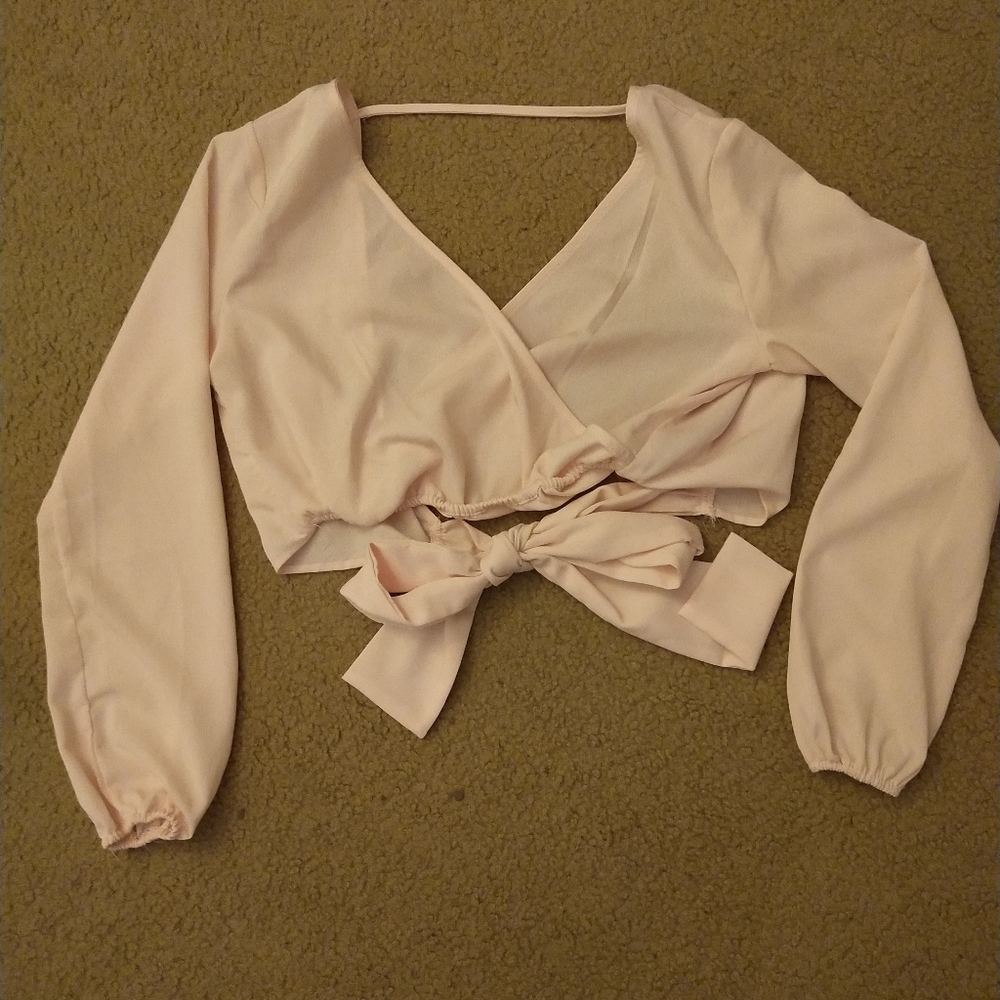 Showpo Pink Tie Back Crop Blouse